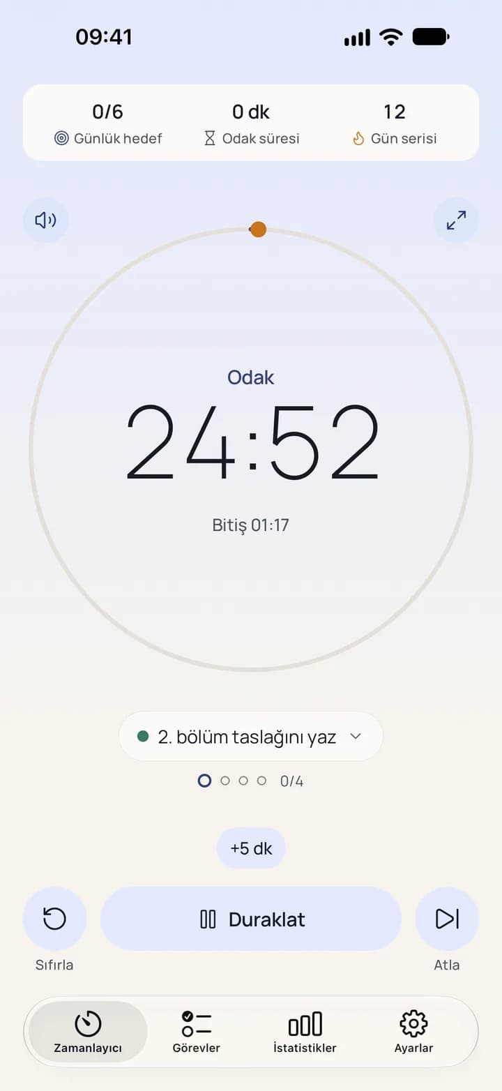Bir odak seansı sürerken Stillpoint zamanlayıcısı